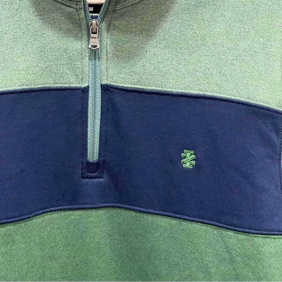 IZOD Quarter Zip Sweatshirt Green Blue Advantage Performance Stretch Size Medium - Picture 3 of 7